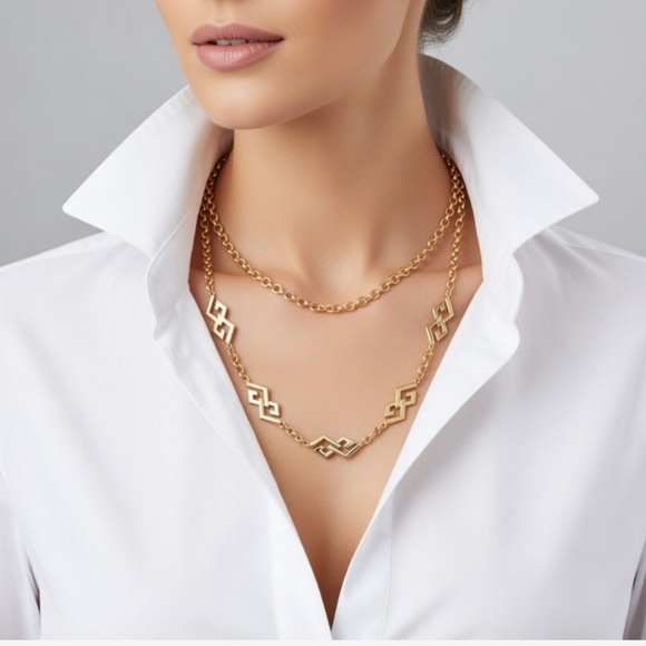 Givenchy Vintage Art-Deco Look Geometric Motifs Chain Necklace - Picture 2 of 16